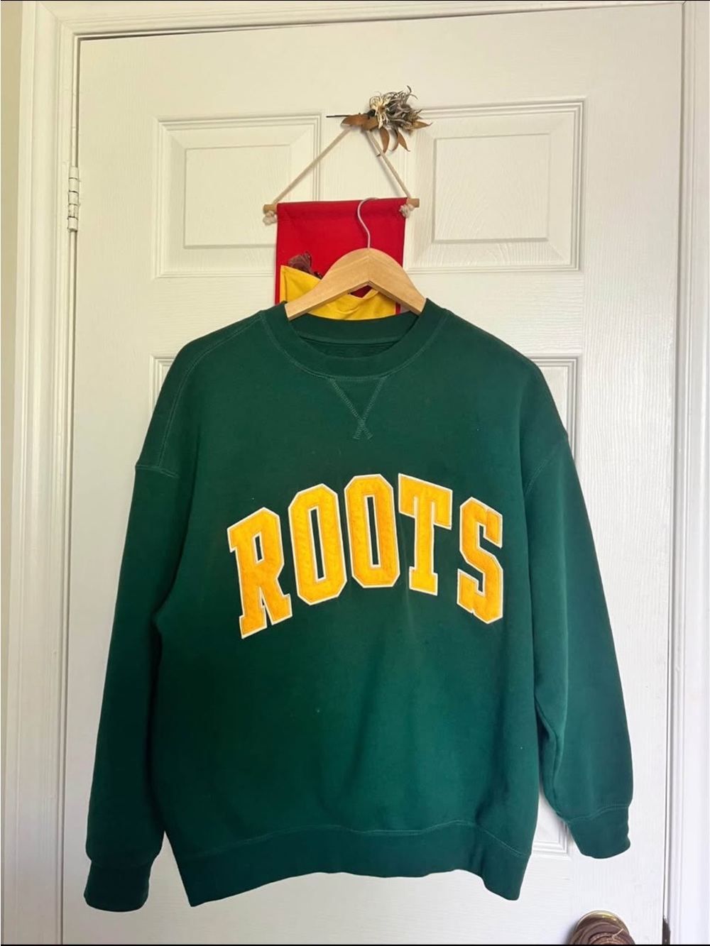 Roots Forest Green Crewneck Sweatshirt with Gold Lettering